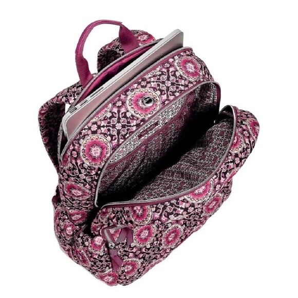 Vera Bradley Raspberry Medallion Iconic backpack Large Tech Laptop NWT - Picture 5 of 10